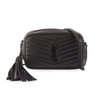 SAINT LAURENT Lou Mini Camera Bag in Grained Quilted Leather with Tassel